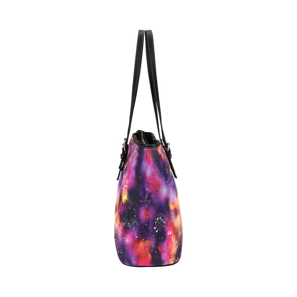 Animal Ancestors 9 Cosmic Swirl Purple and Red Leather Tote Bag/Large