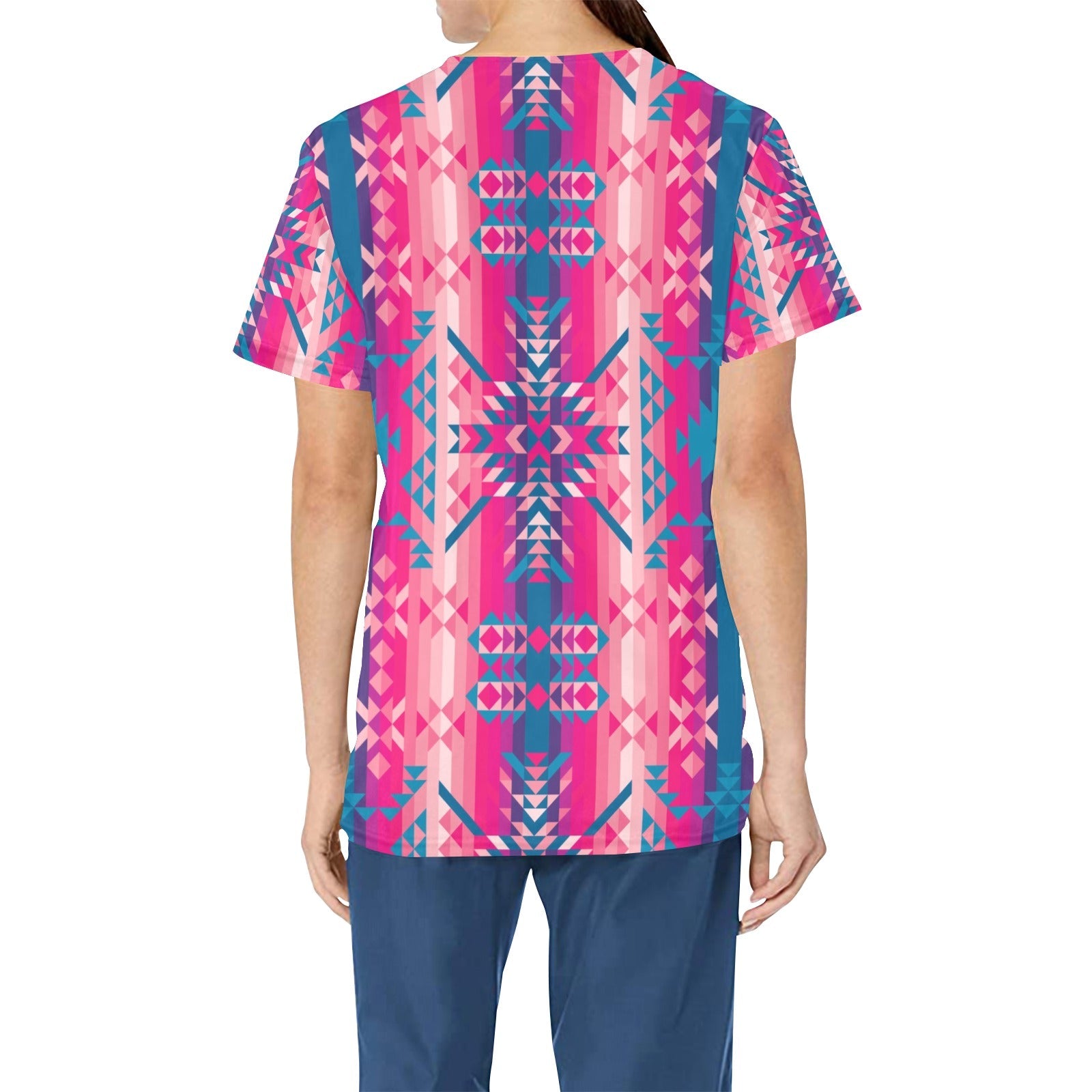 Desert Geo Blue All Over Print Scrub Top Scrub Top e-joyer 