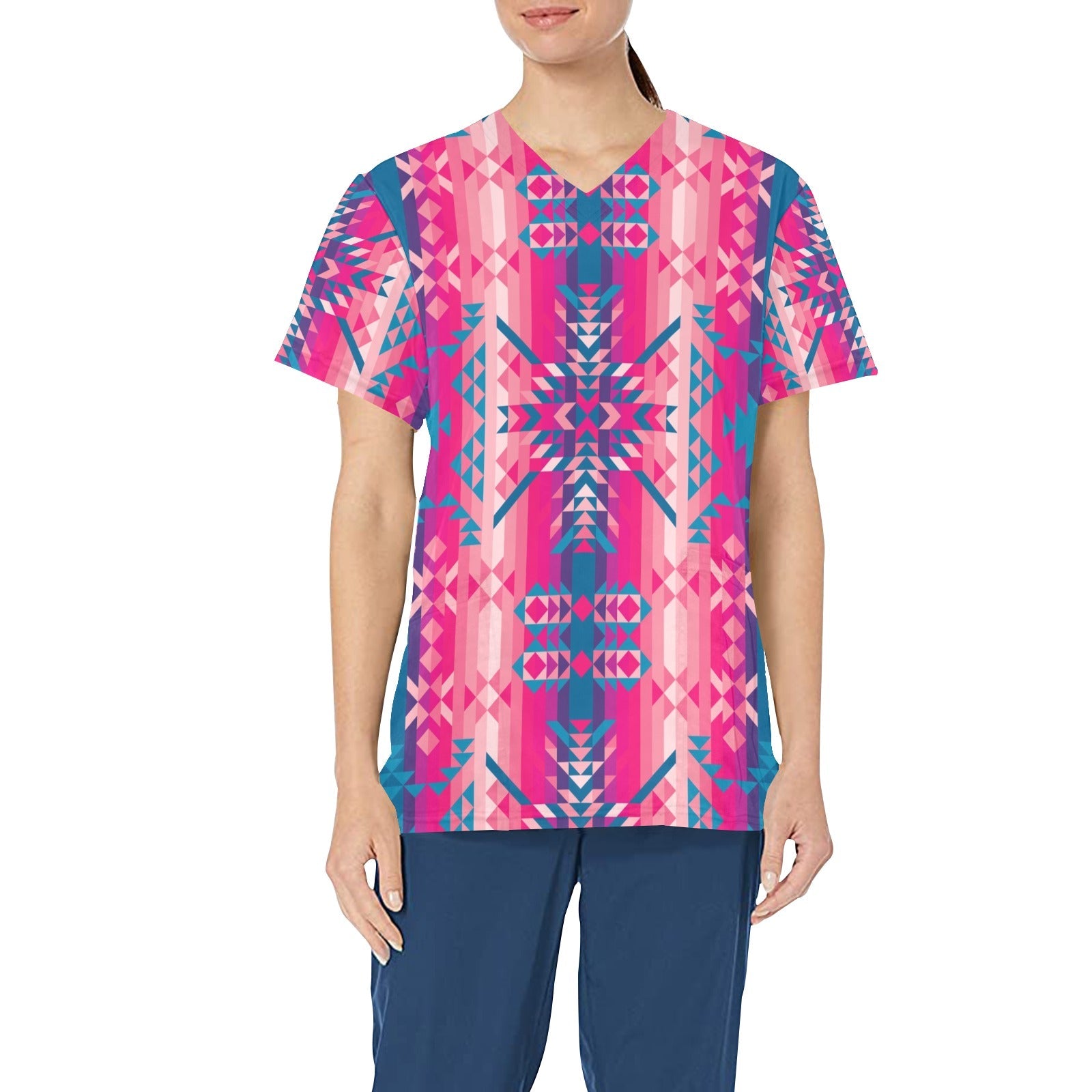 Desert Geo Blue All Over Print Scrub Top Scrub Top e-joyer 