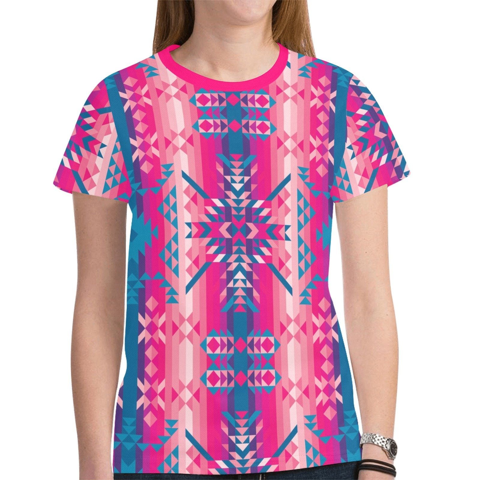 Desert Geo Blue New All Over Print T-shirt for Women (Model T45) tshirt e-joyer 