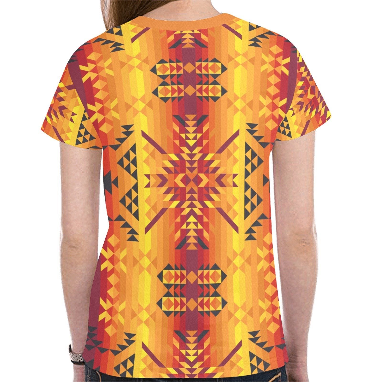 Desert Geo Yellow Red New All Over Print T-shirt for Women (Model T45) tshirt e-joyer 