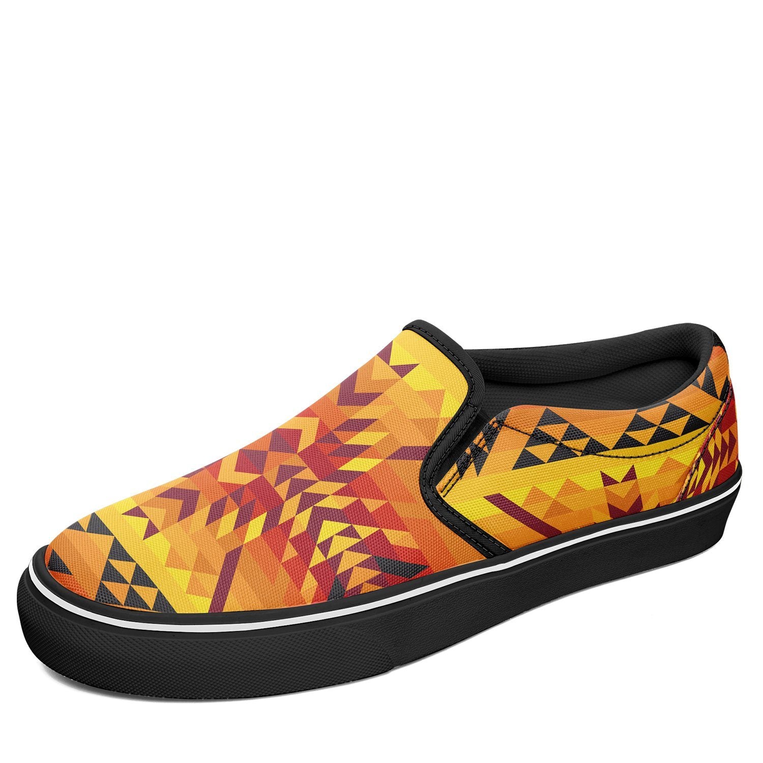 Desert Geo Yellow Red Otoyimm Canvas Slip On Shoes otoyimm Herman US Youth 1 / EUR 32 Black Sole 