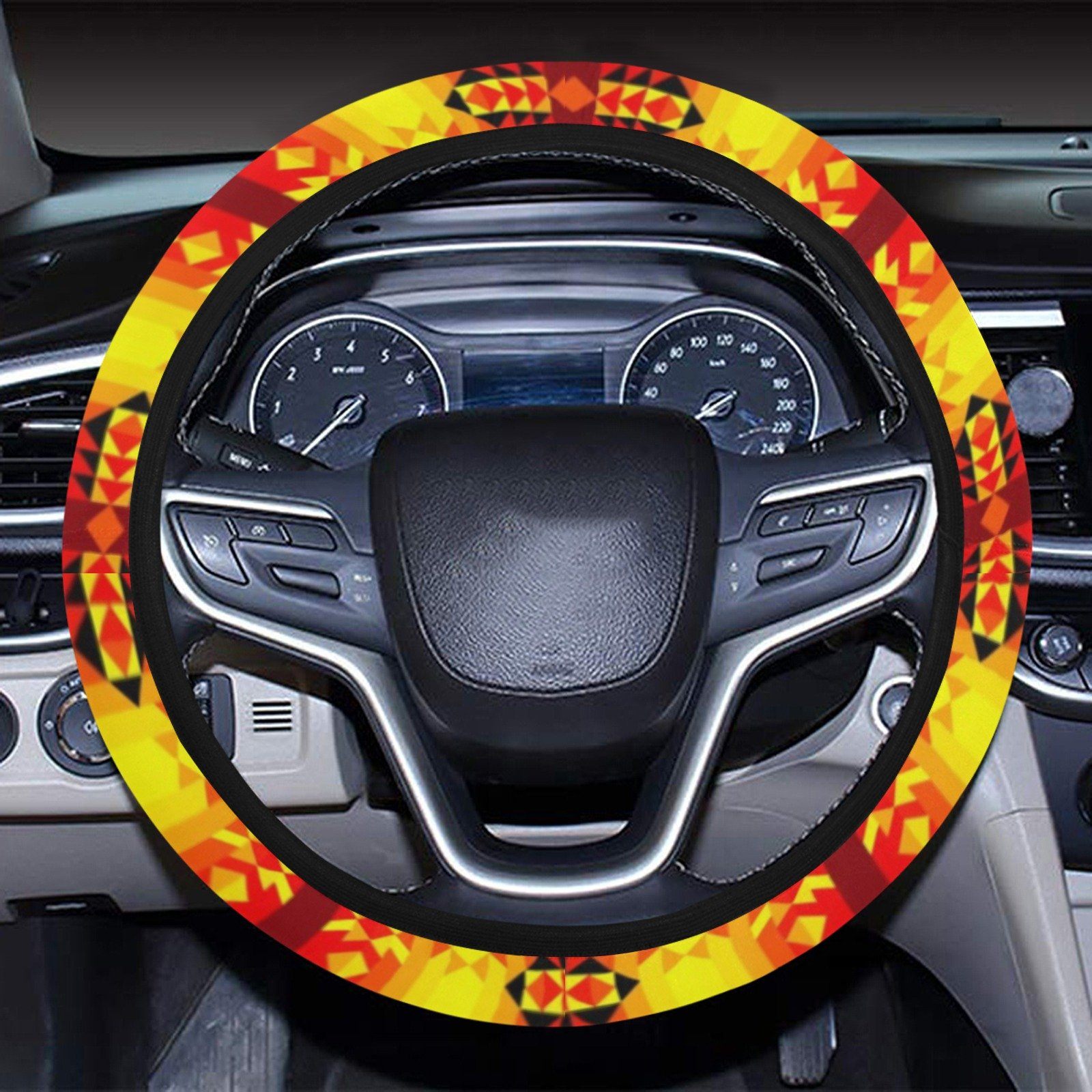 Desert Geo Yellow Red Steering Wheel Cover with Elastic Edge Steering Wheel Cover with Elastic Edge e-joyer 