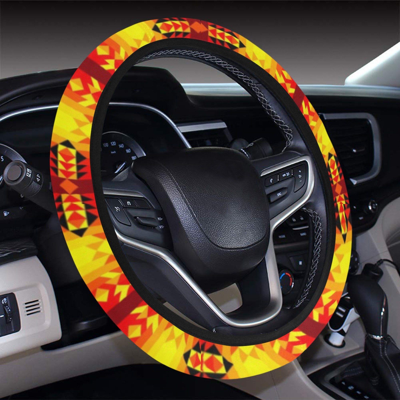 Desert Geo Yellow Red Steering Wheel Cover with Elastic Edge Steering Wheel Cover with Elastic Edge e-joyer 