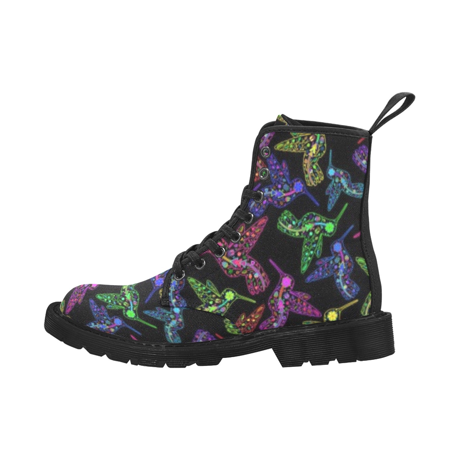 Neon Floral Hummingbirds Boots for Men (Black)