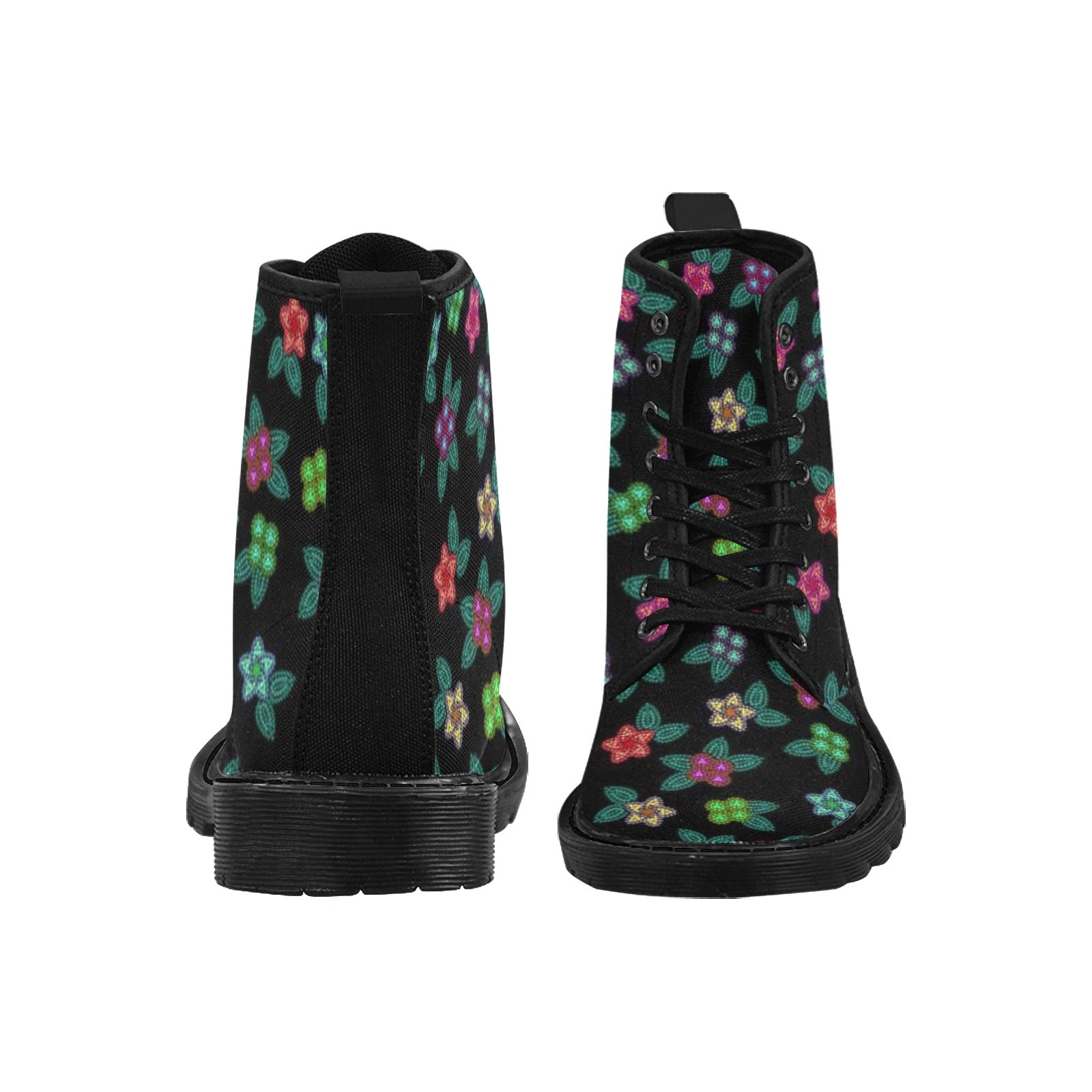 Berry Flowers Black Boots for Women (Black)