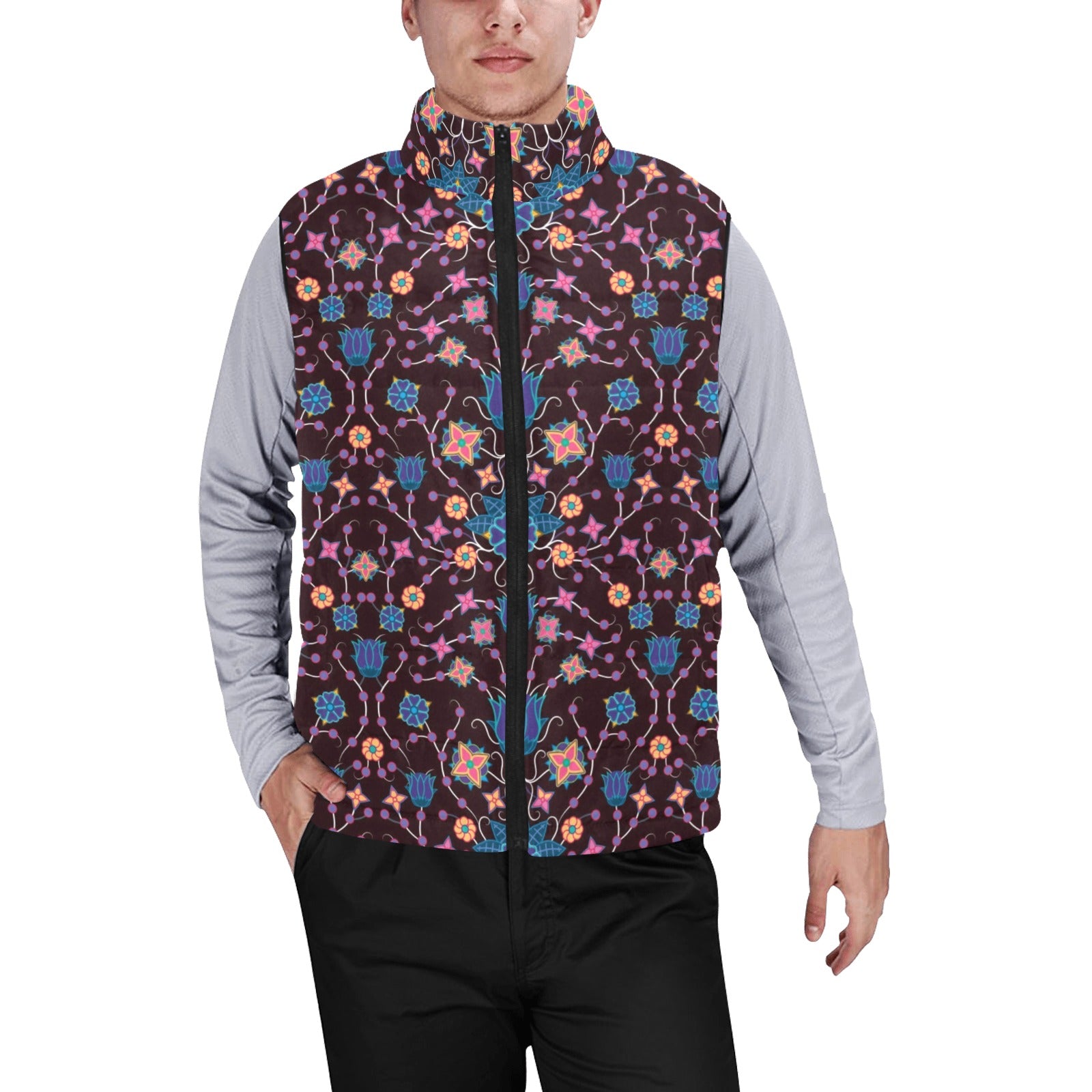 Floral Damask Purple Men's Padded Vest Jacket