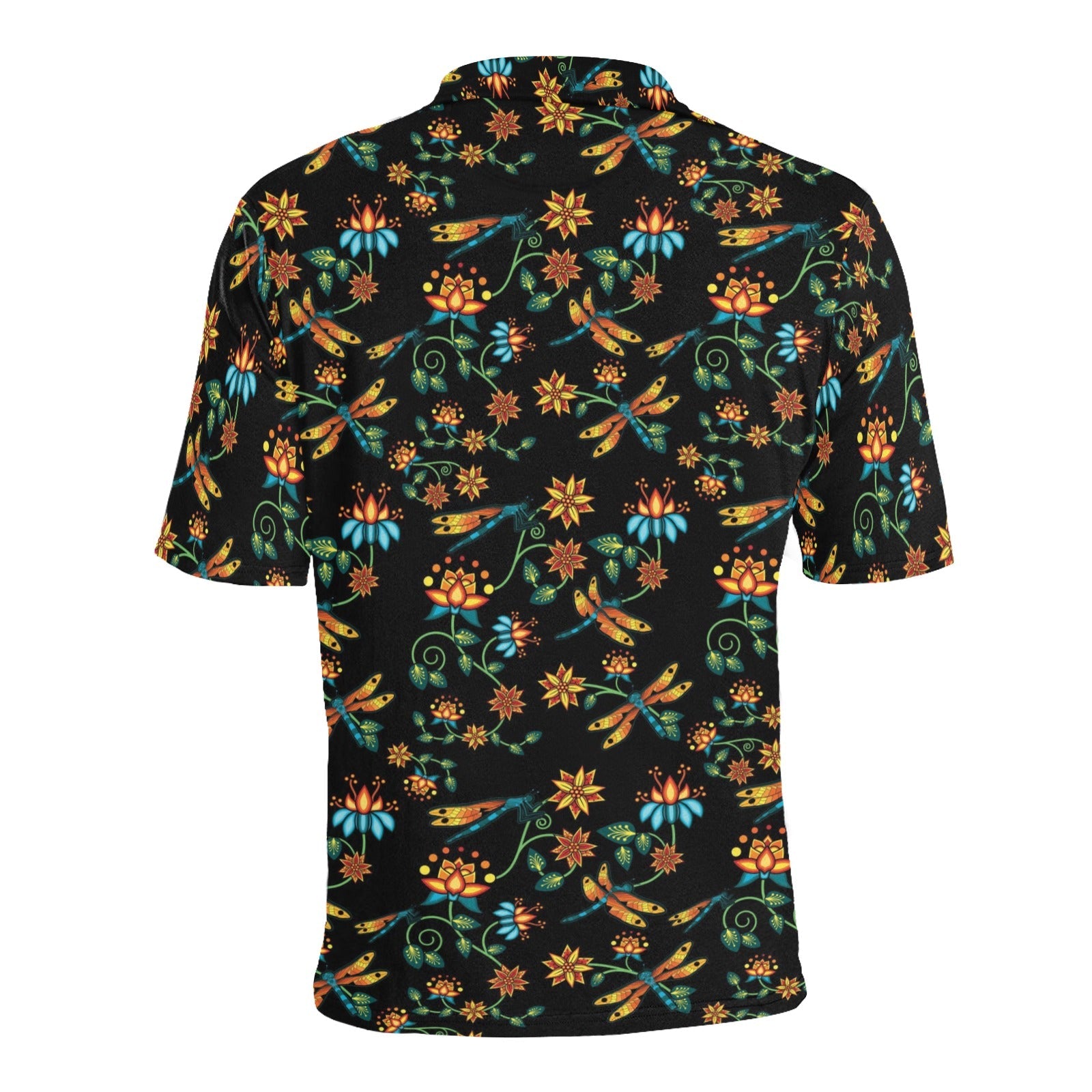 Dragon Lily Noir Men's All Over Print Polo Shirt (Model T55) Men's Polo Shirt (Model T55) e-joyer 