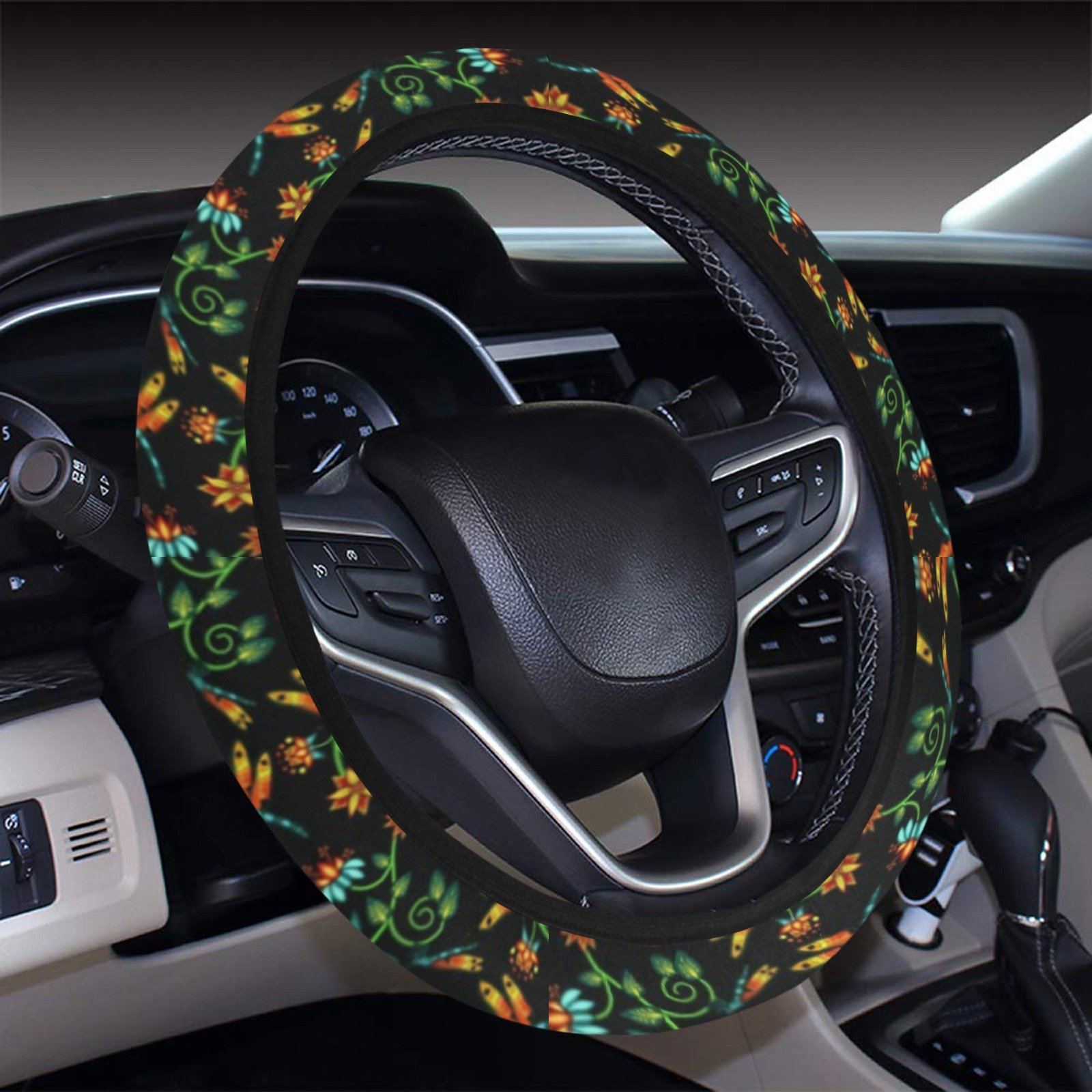 Dragon Lily Noir Steering Wheel Cover with Elastic Edge Steering Wheel Cover with Elastic Edge e-joyer 