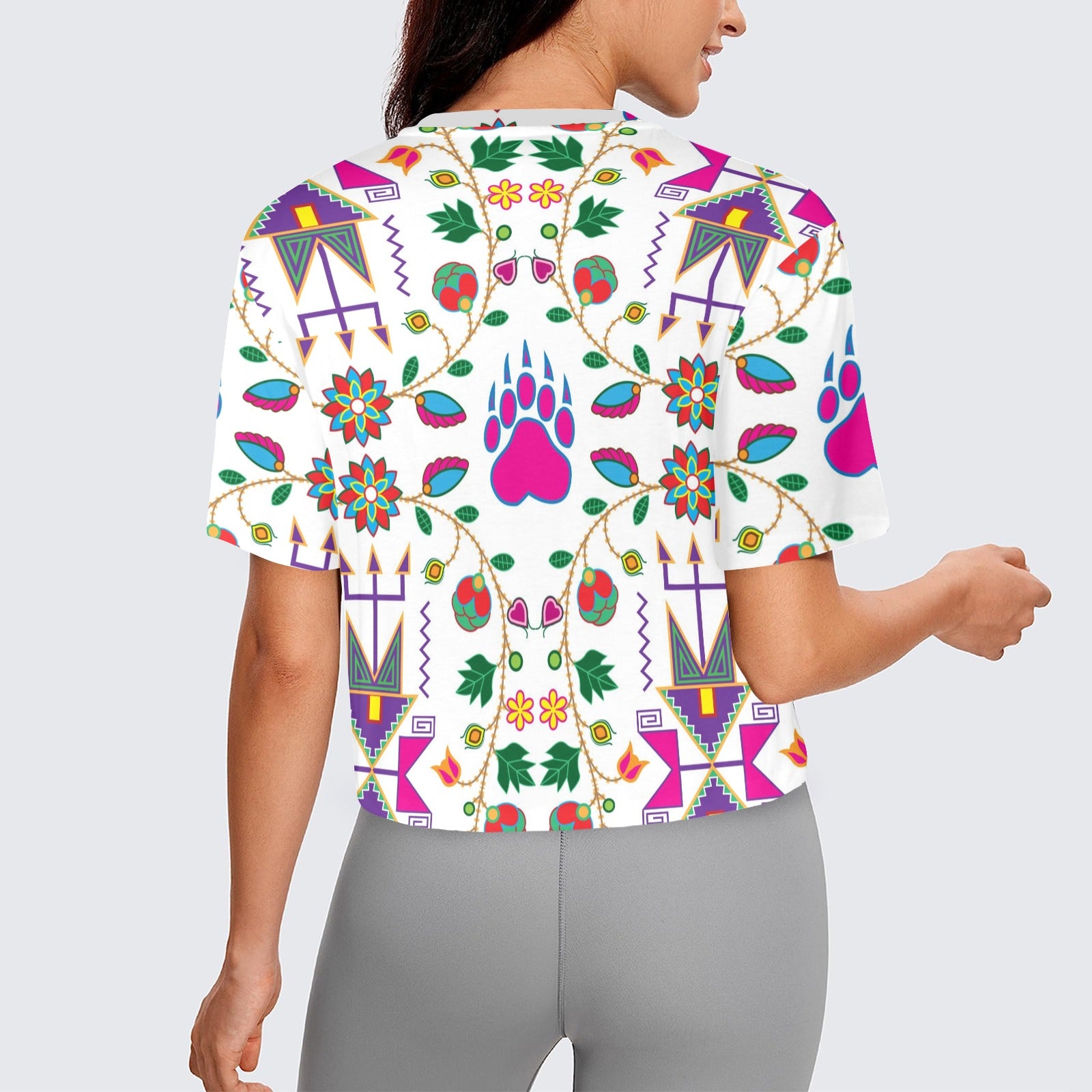 Geometric Floral Fall White Women's Cropped T-shirt