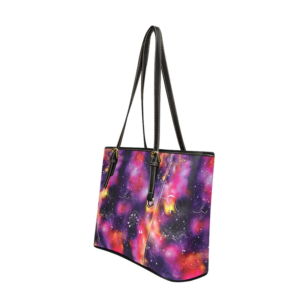 Animal Ancestors 9 Cosmic Swirl Purple and Red Leather Tote Bag/Large