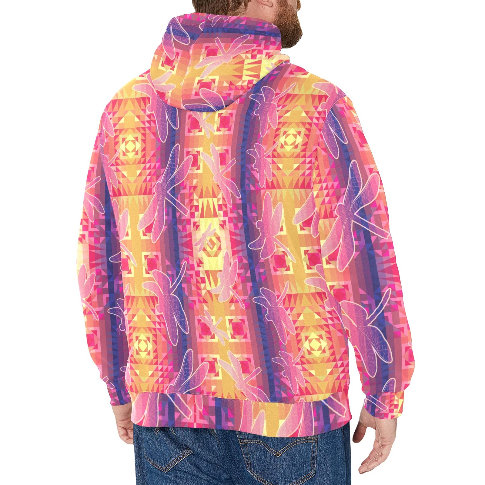 Kaleidoscope Dragonfly Men's Long Sleeve Fleece Hoodie