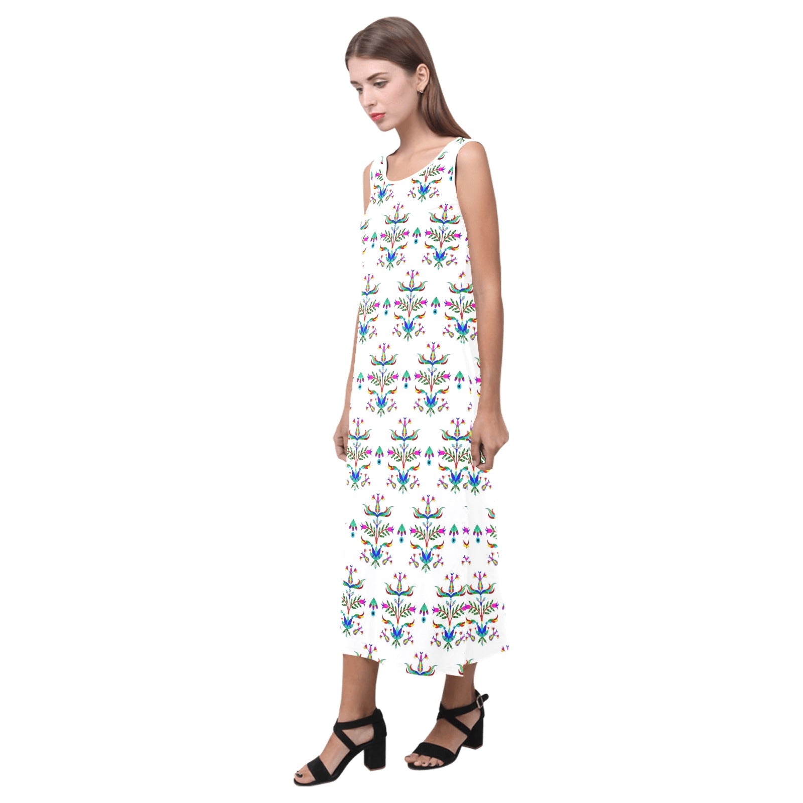 Dakota Damask White Phaedra Sleeveless Open Fork Long Dress