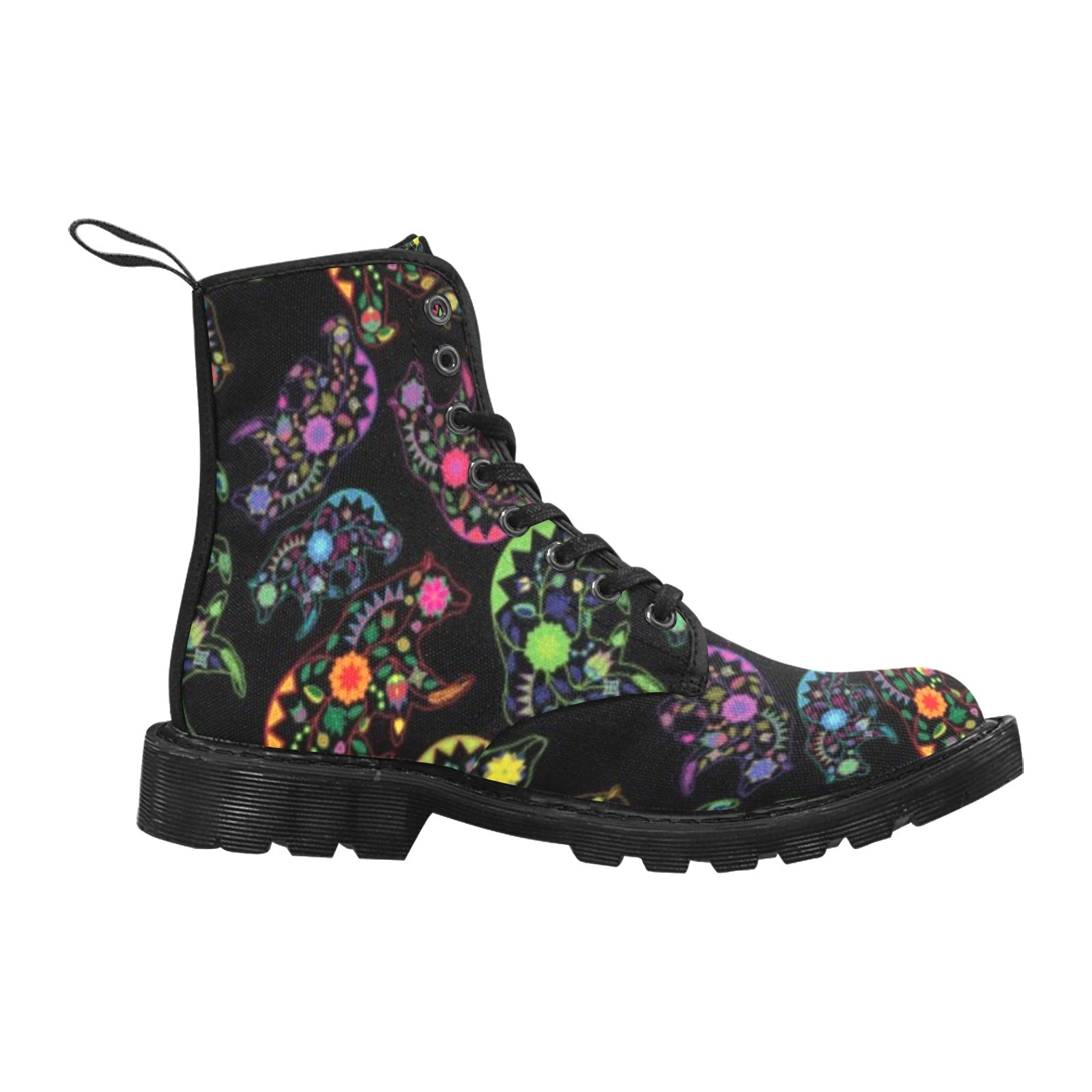 Neon Floral Bears Boots for Women (Black)