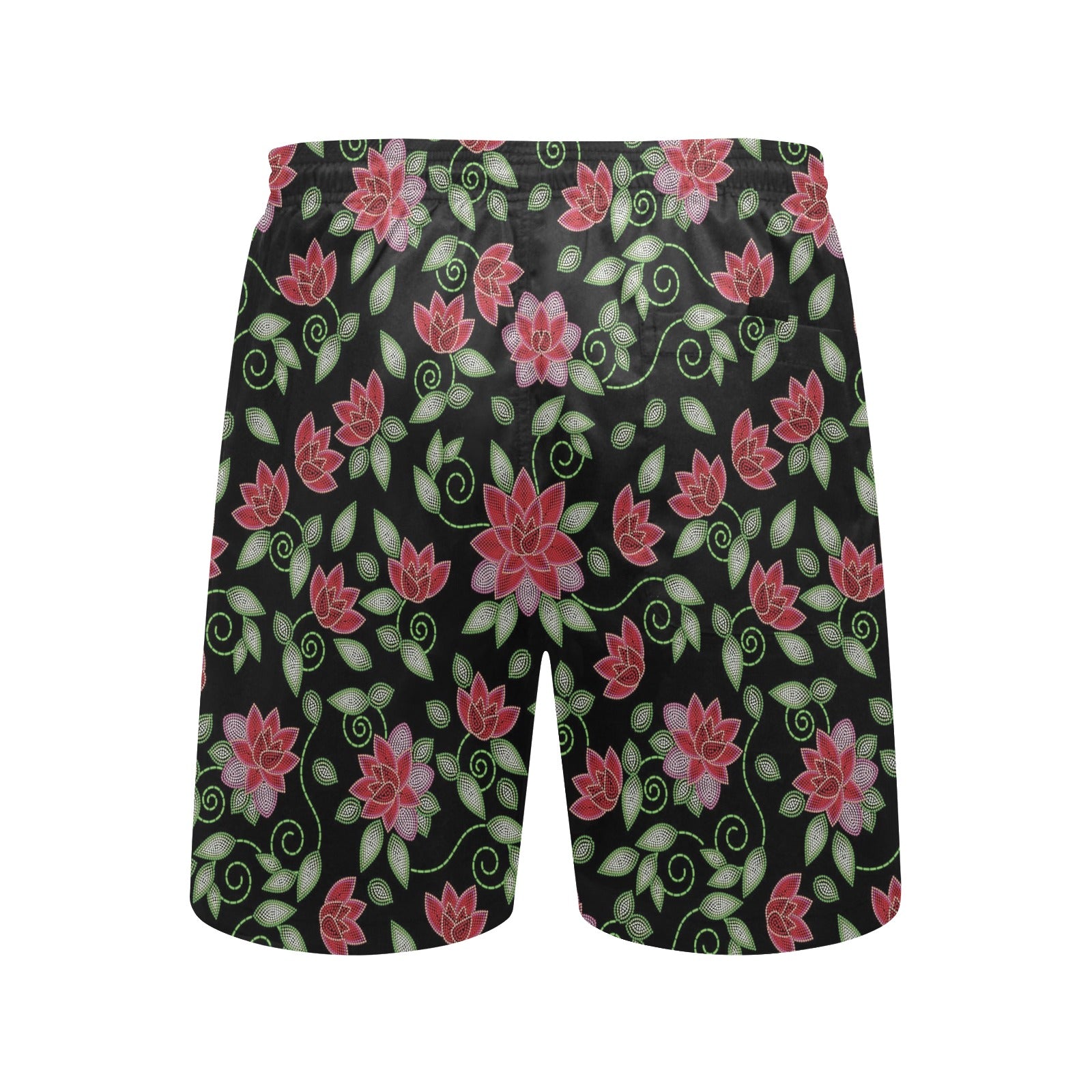 Red Beaded Rose Men's Mid-Length Beach Shorts