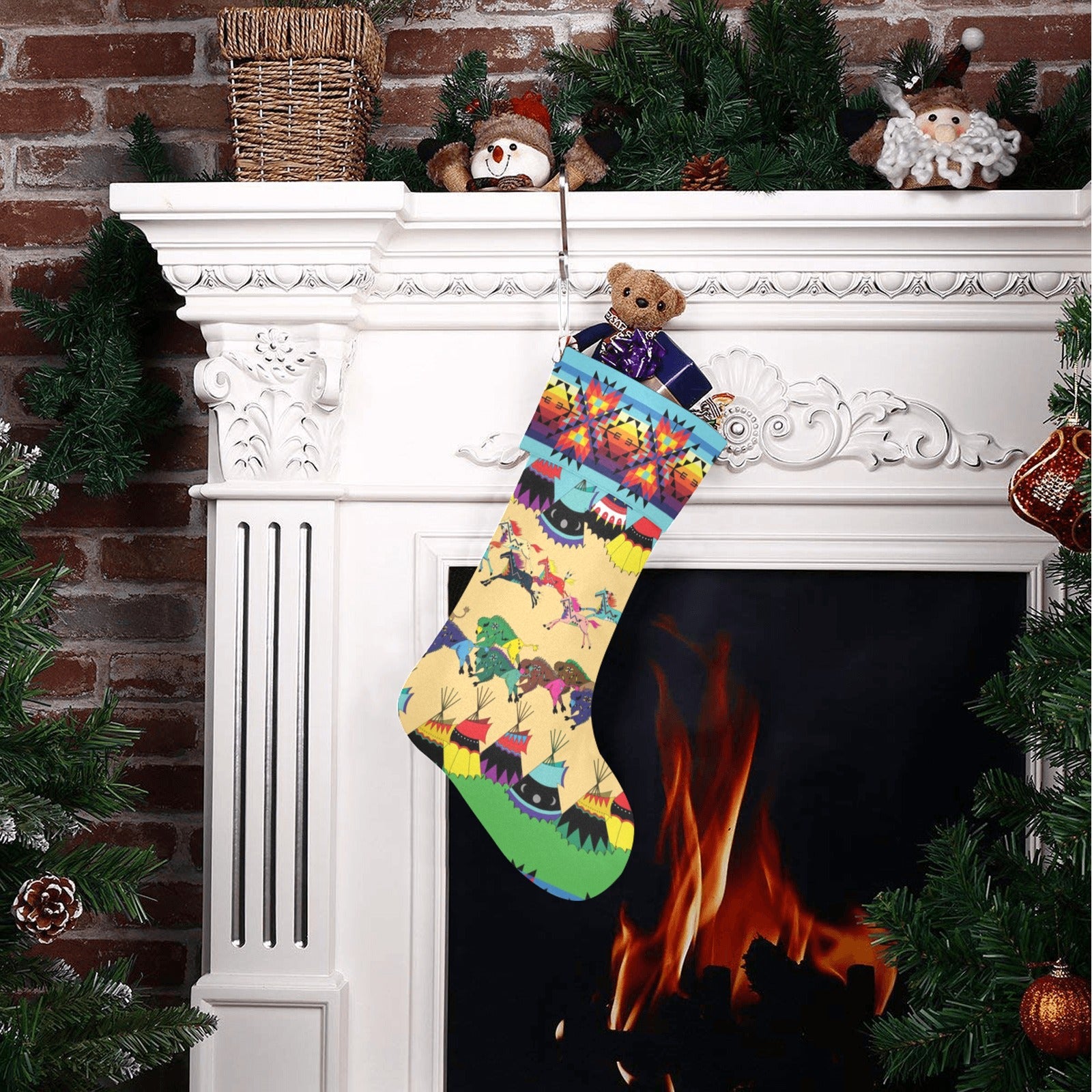 Horses and Buffalo Ledger Torquoise Christmas Stocking