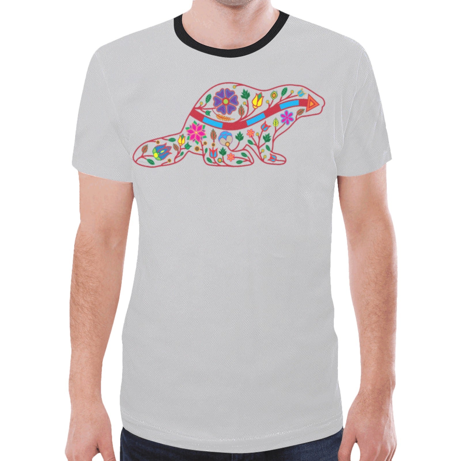 Floral Beaver Spirit Guide (Gray) T-shirt for Men