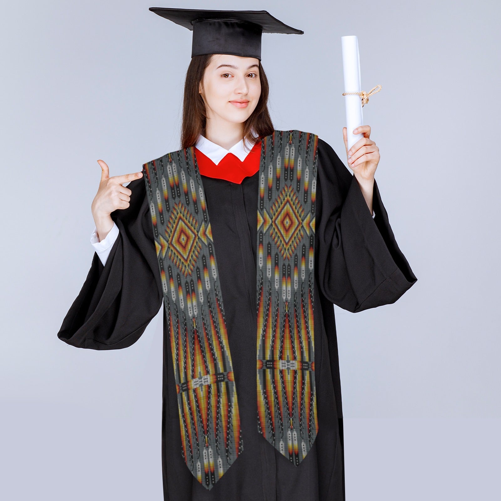 Fire Feather Grey Graduation Stole