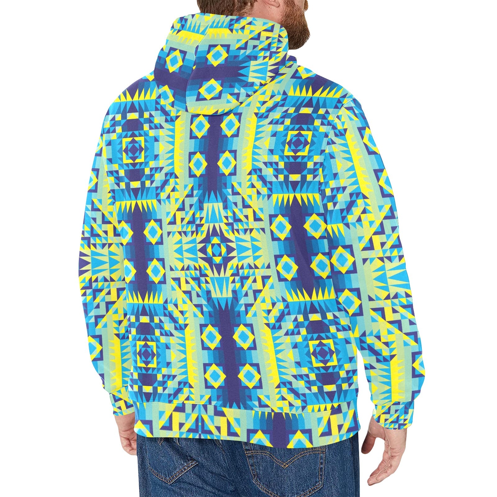 Kaleidoscope Jaune Bleu Men's Long Sleeve Fleece Hoodie