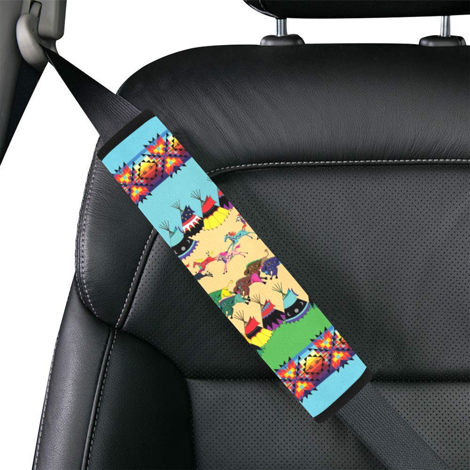 Horses and Buffalo Ledger Torquoise Car Seat Belt Cover 7''x12.6'' (Pack of 2)