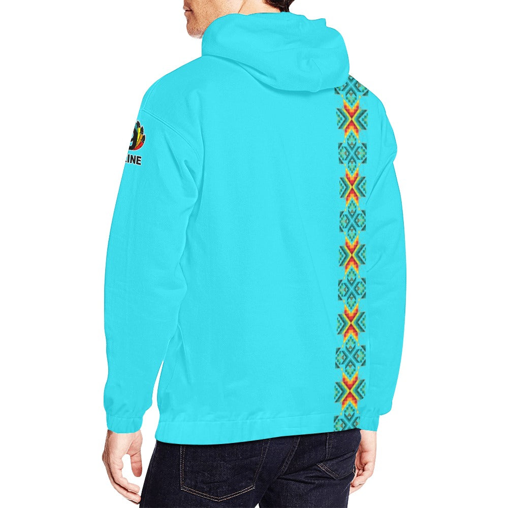 Turquoise Blanket Strip Hoodie for Men (USA Size)