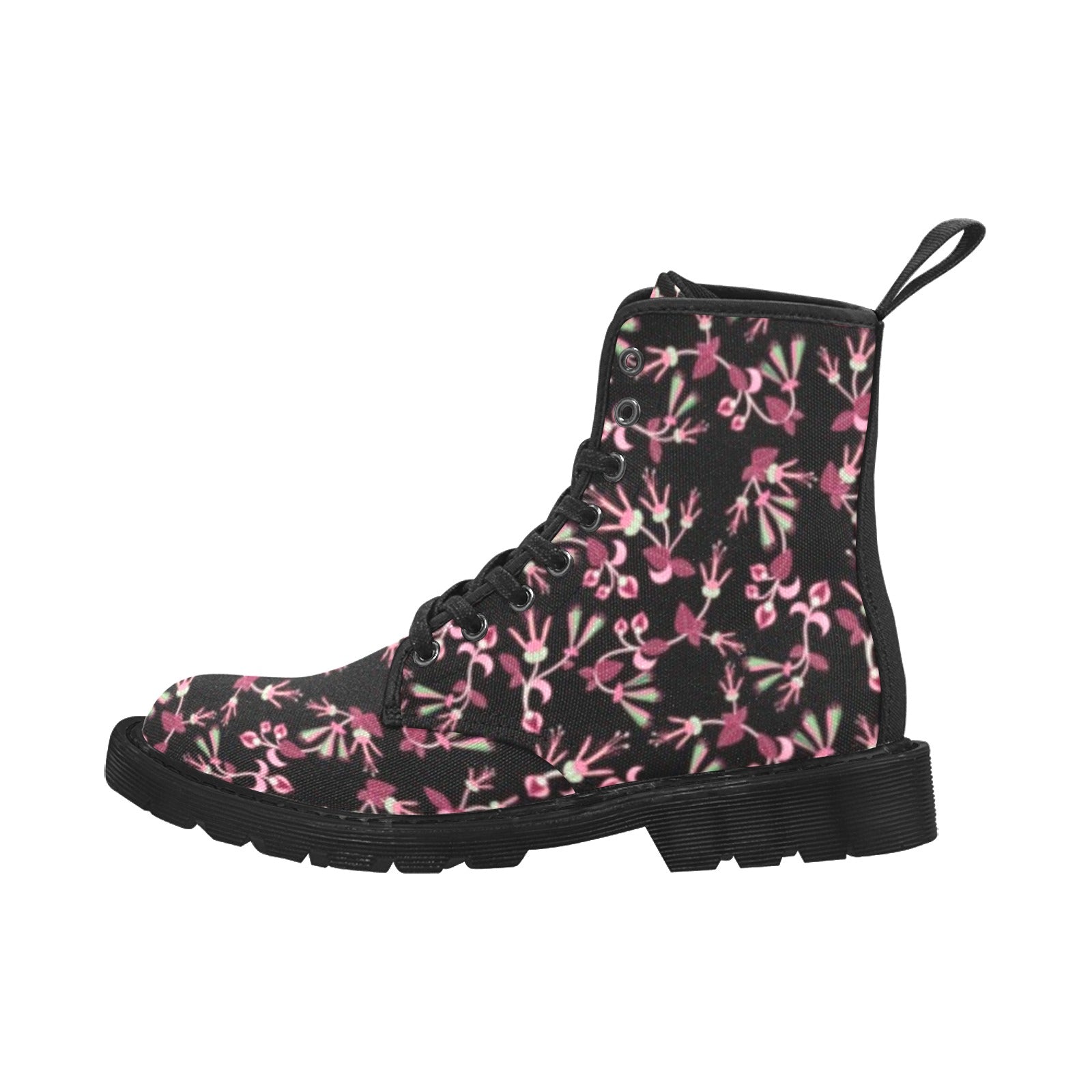 Floral Green Black Boots for Women (Black)