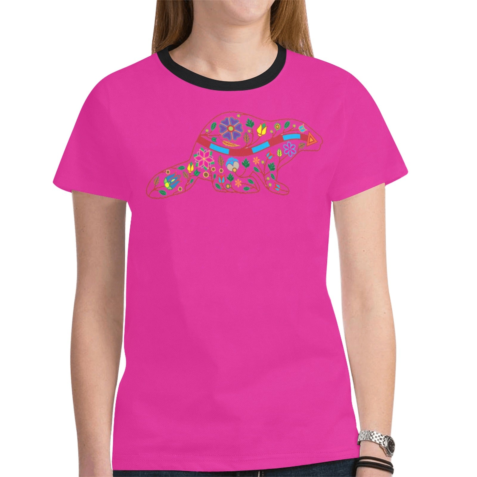 Floral Beaver Spirit Guide (Pink) T-shirt for Women