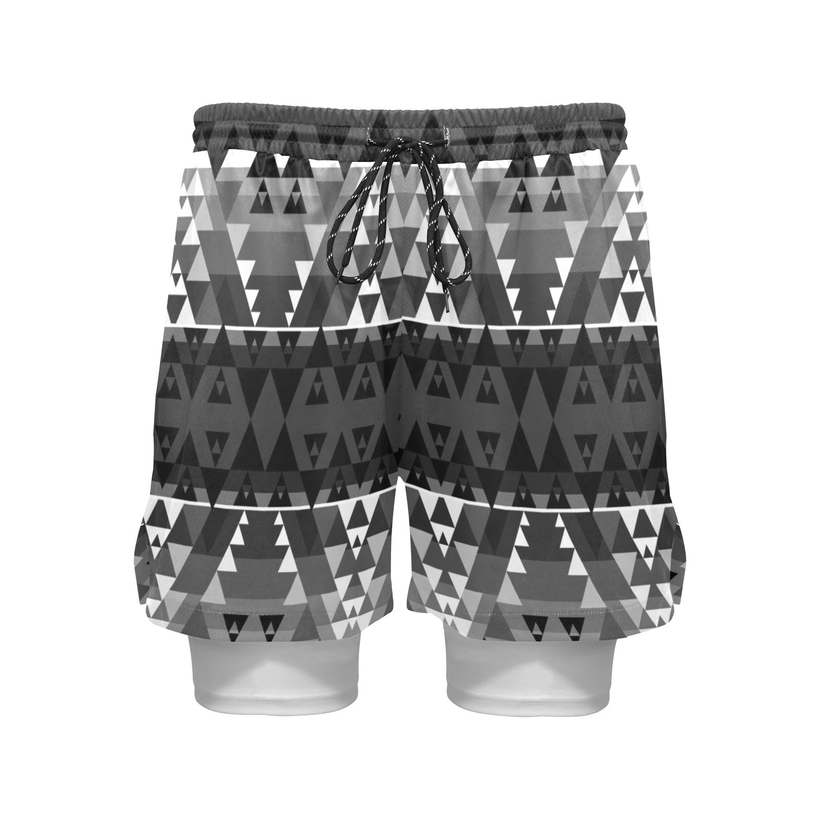 Writing on Stone Black and White Men's Sports Shorts with Compression Liner