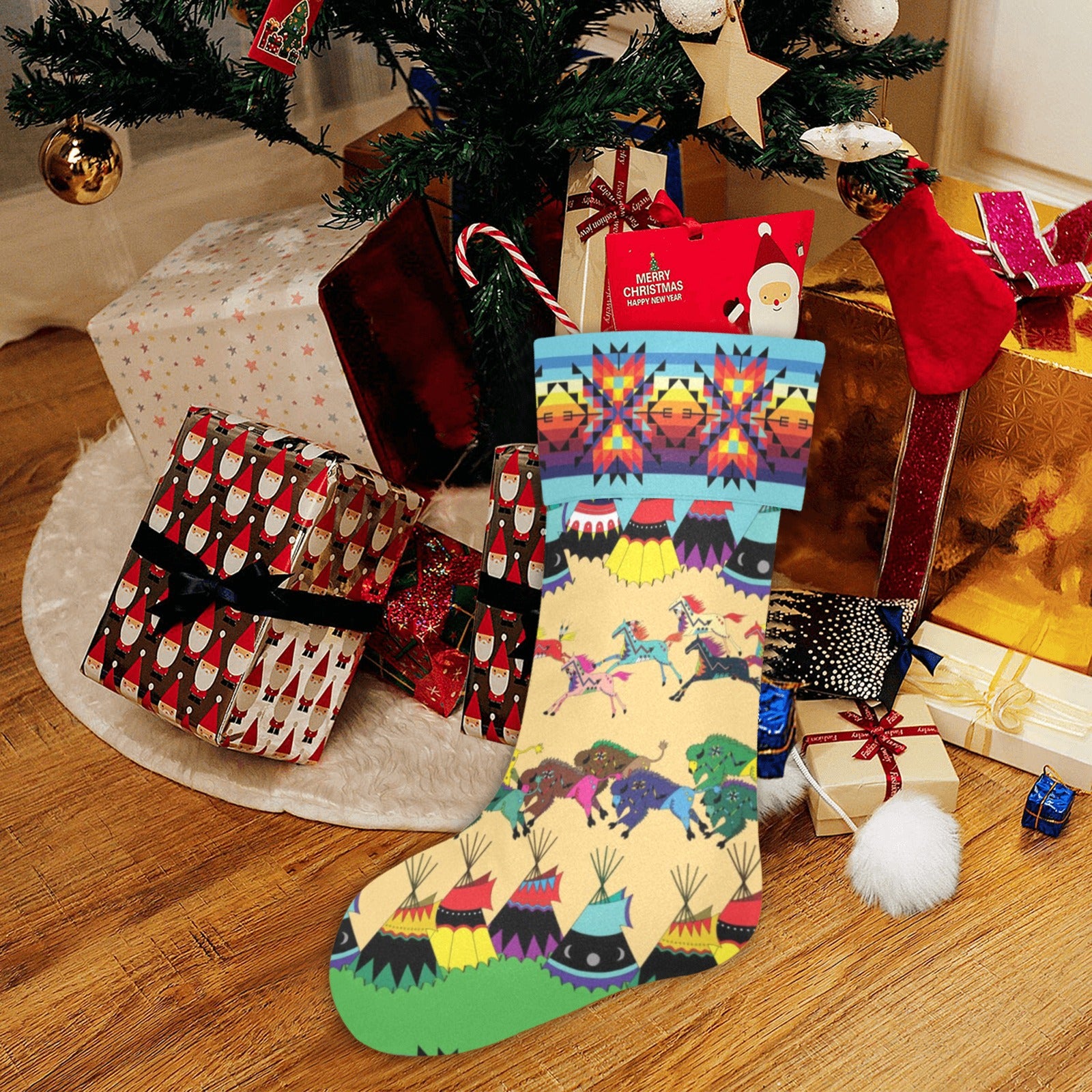 Horses and Buffalo Ledger Torquoise Christmas Stocking