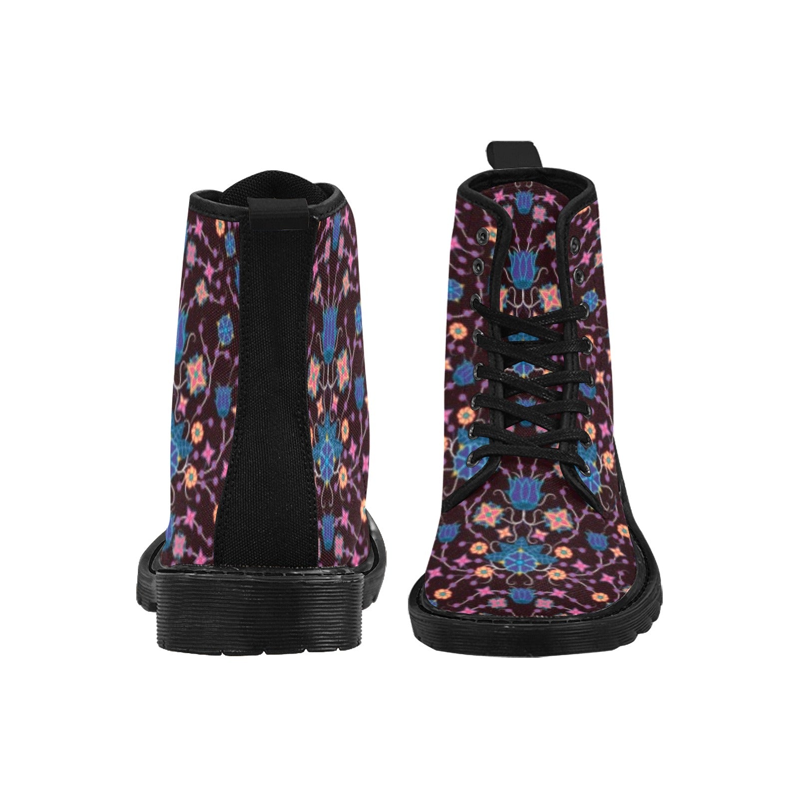 Floral Damask Purple Boots for Women (Black)