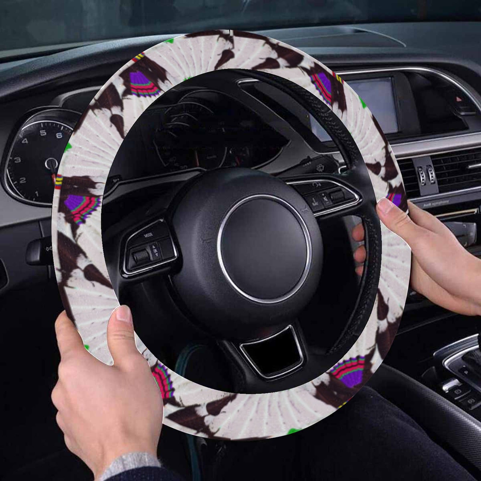 Eagle Feather Fans Steering Wheel Cover with Elastic Edge