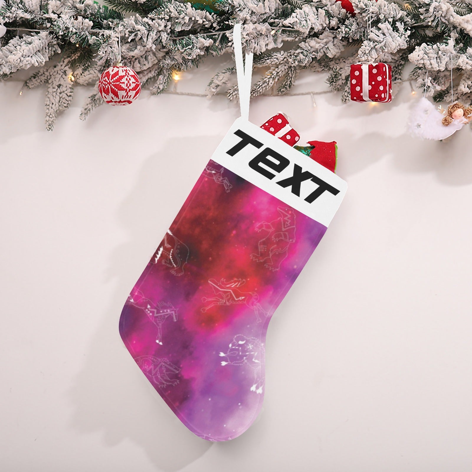 Animal Ancestors 8 Gaseous Clouds Pink and Red Christmas Stocking (Custom Text on The Top)