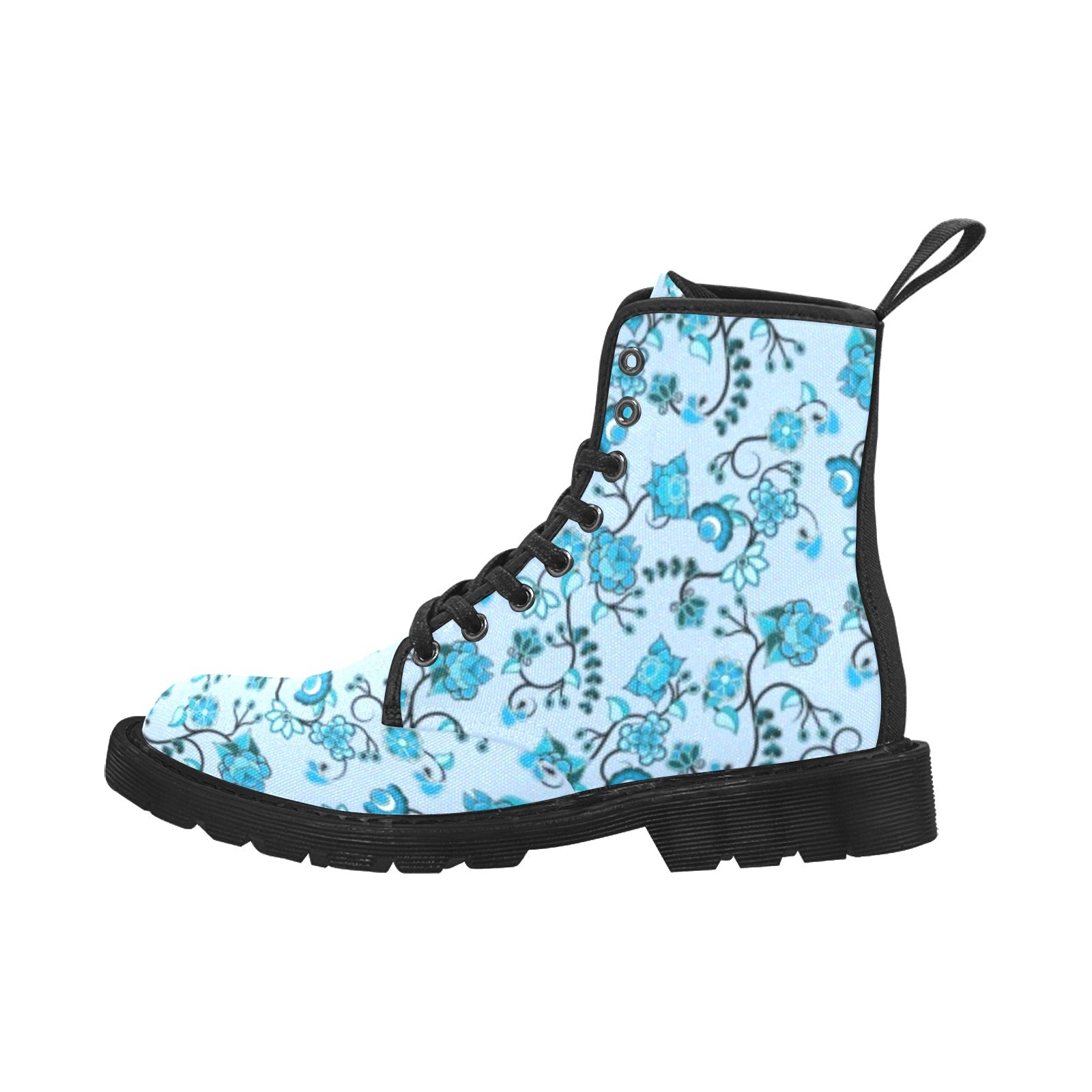 Blue Floral Amour Boots for Women (Black)