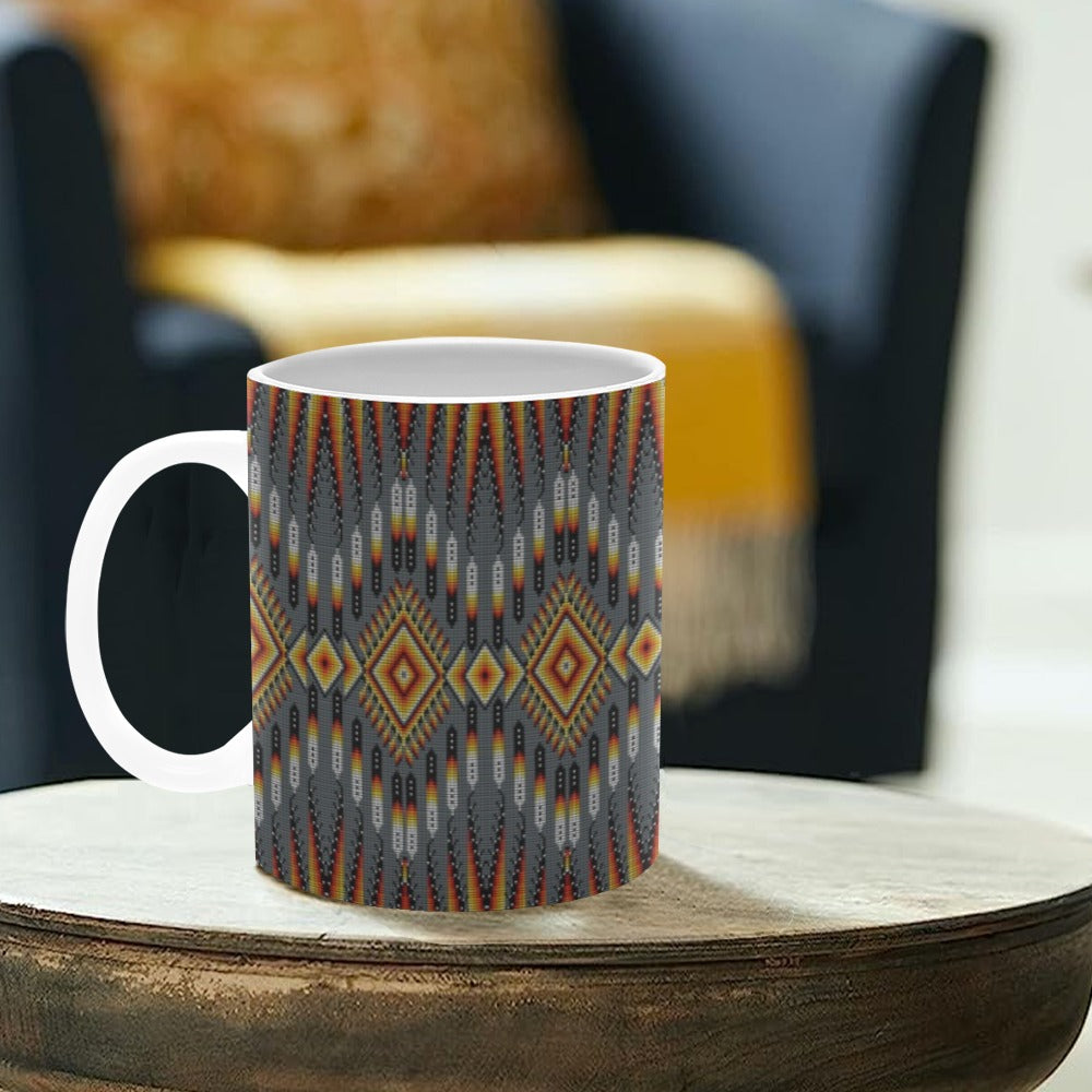 Fire Feather Grey White Mug(11OZ)