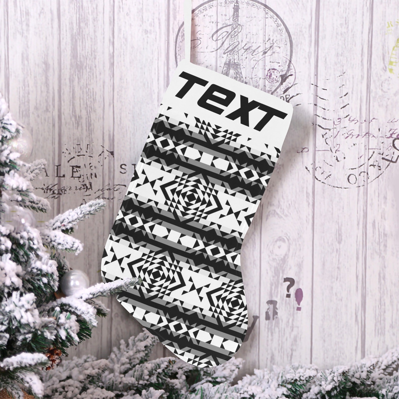 Black Rose Blizzard Christmas Stocking (Custom Text on The Top)