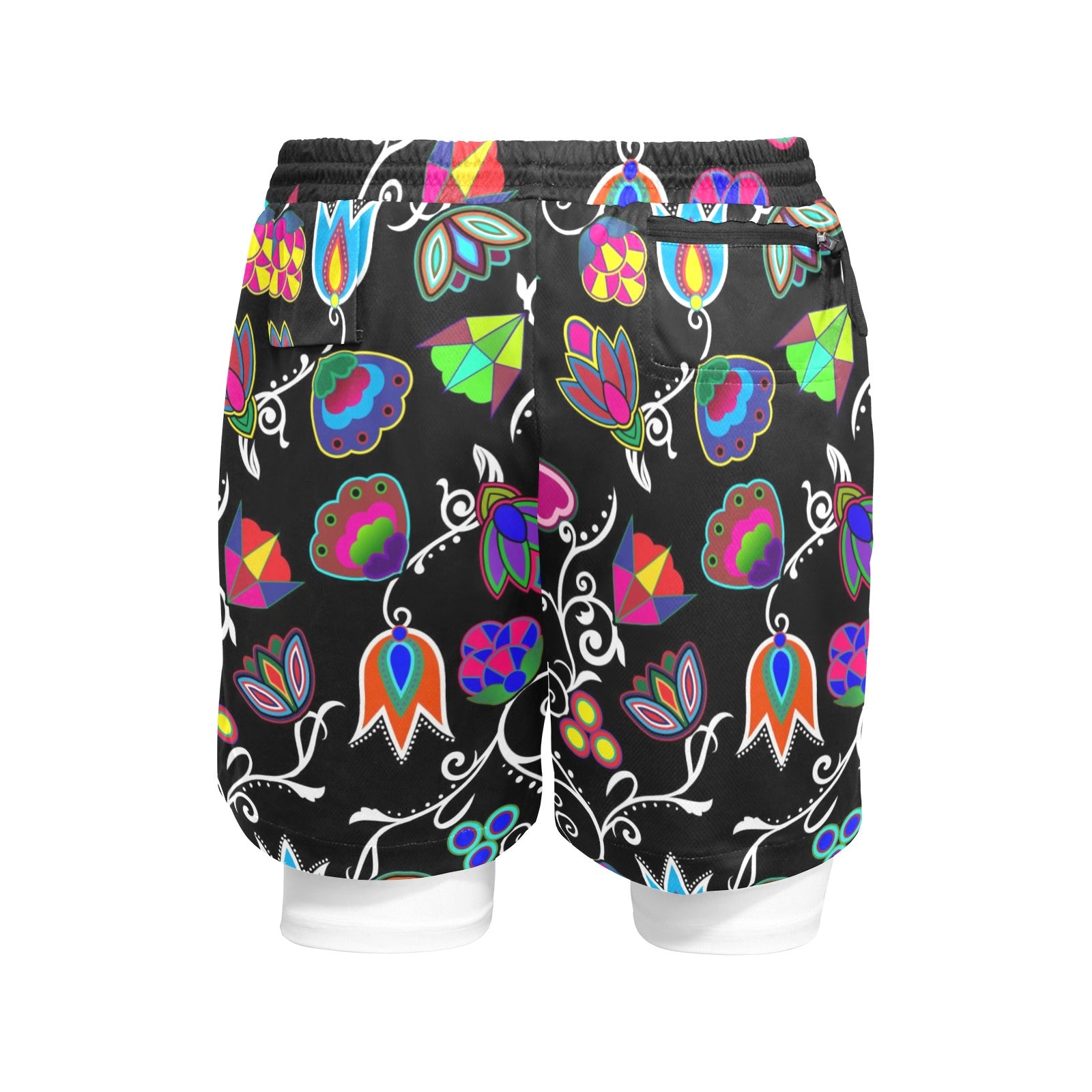 Indigenous Paisley Black Men's Sports Shorts with Compression Liner