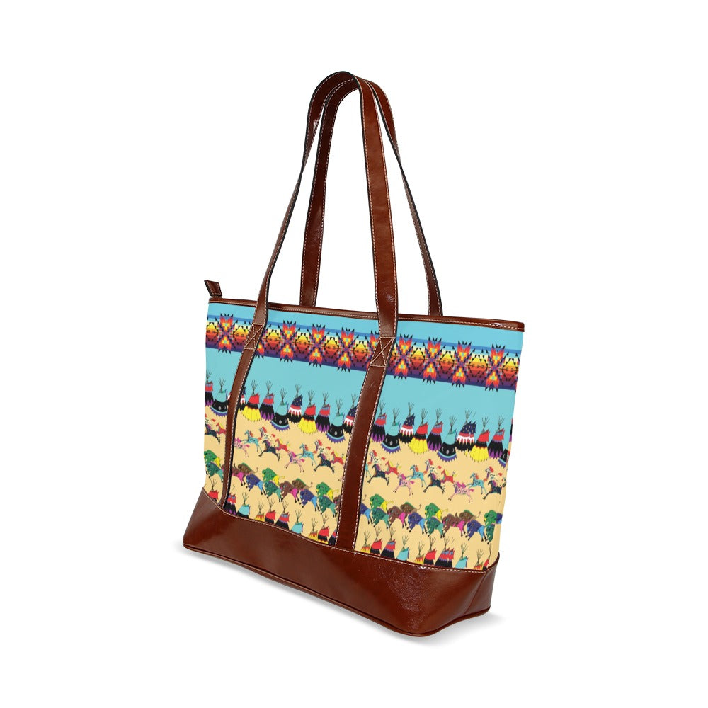 Horses and Buffalo Ledger Torquoise Tote Handbag