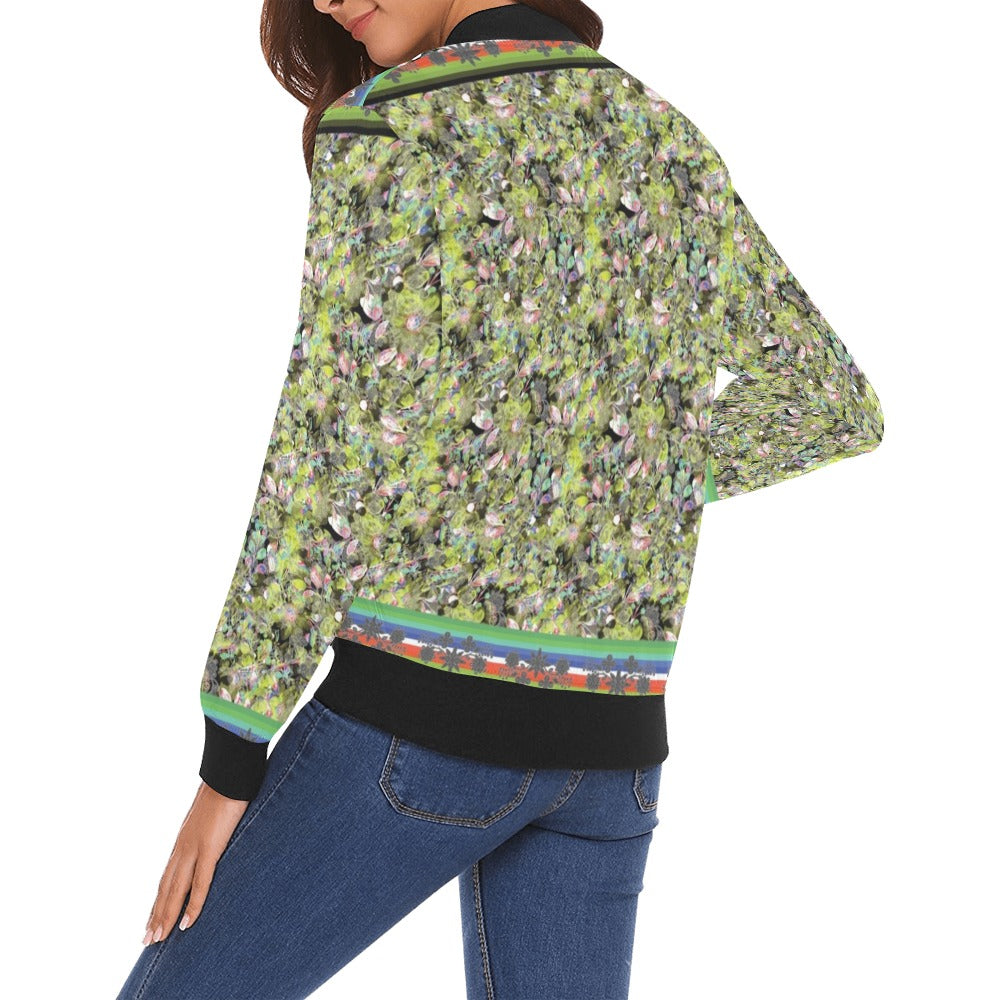 Culture in Nature Green Leaf Bomber Jacket for Women