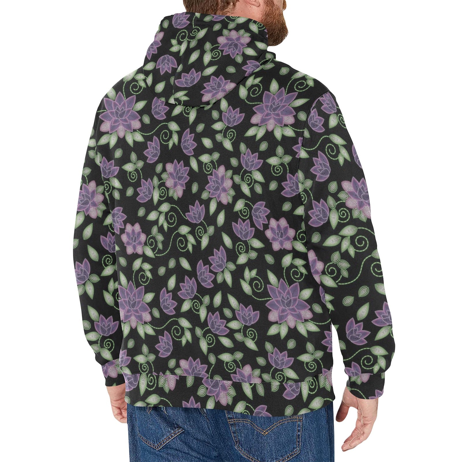 Purple Beaded Rose Men's Long Sleeve Fleece Hoodie