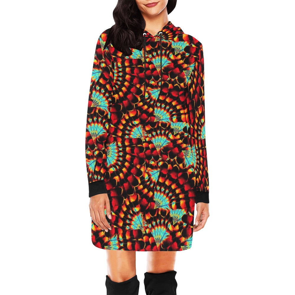 Hawk Feathers Fire and Turquoise Hoodie Dress