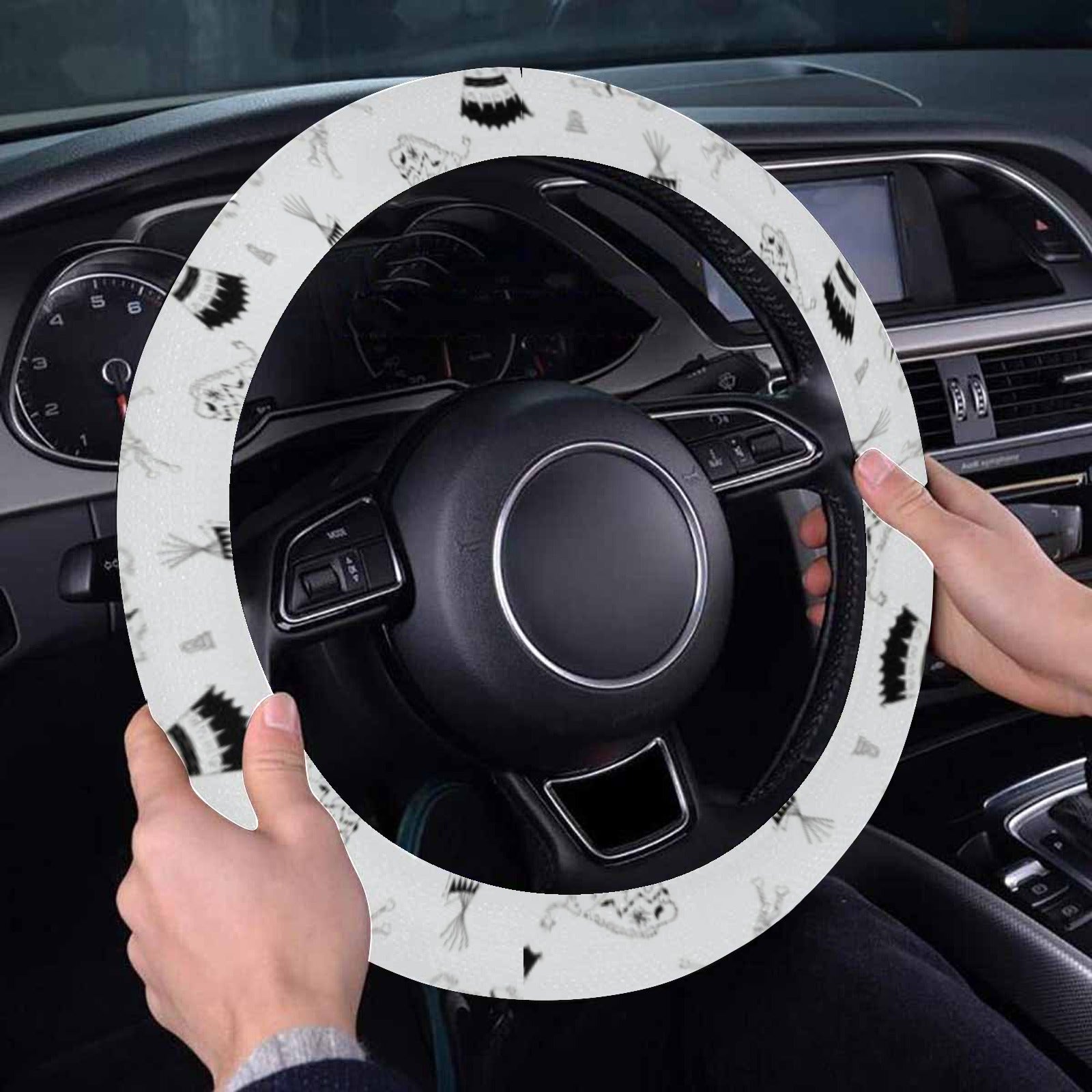 Ledger Dabbles White Steering Wheel Cover with Elastic Edge