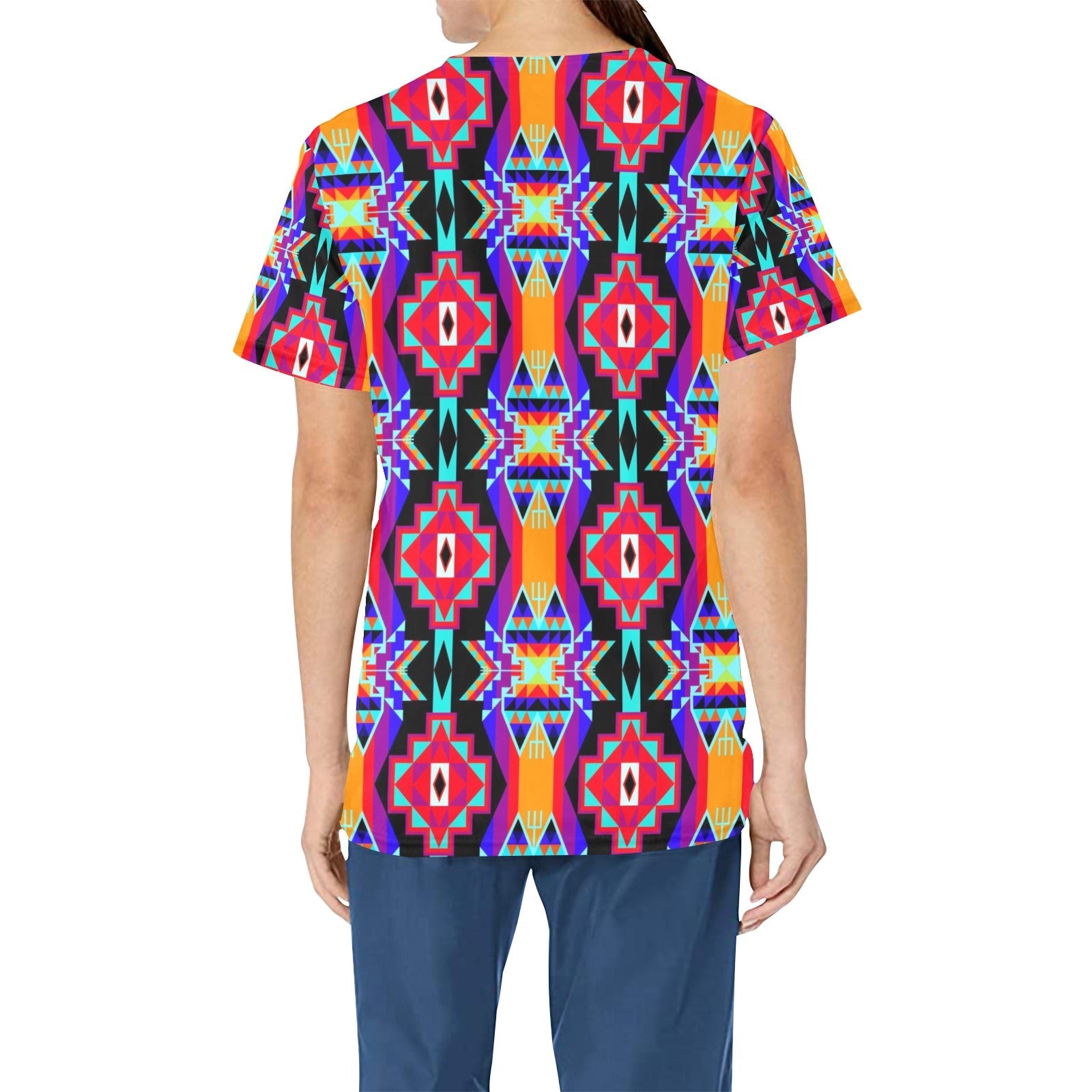 Fancy Bustle All Over Print Scrub Top Scrub Top e-joyer 