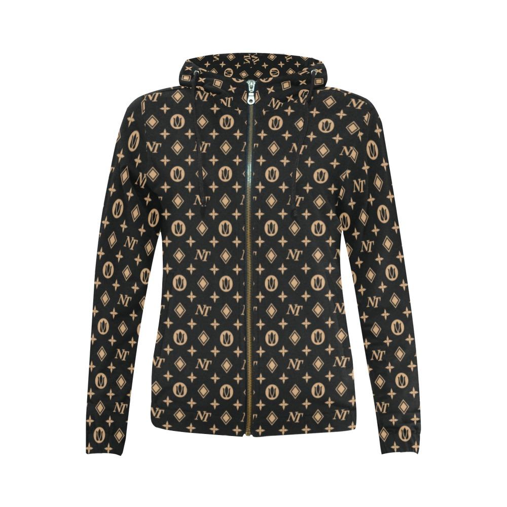 Fancy NT Black All Over Print Full Zip Hoodie for Women (Model H14) All Over Print Full Zip Hoodie for Women (H14) e-joyer 