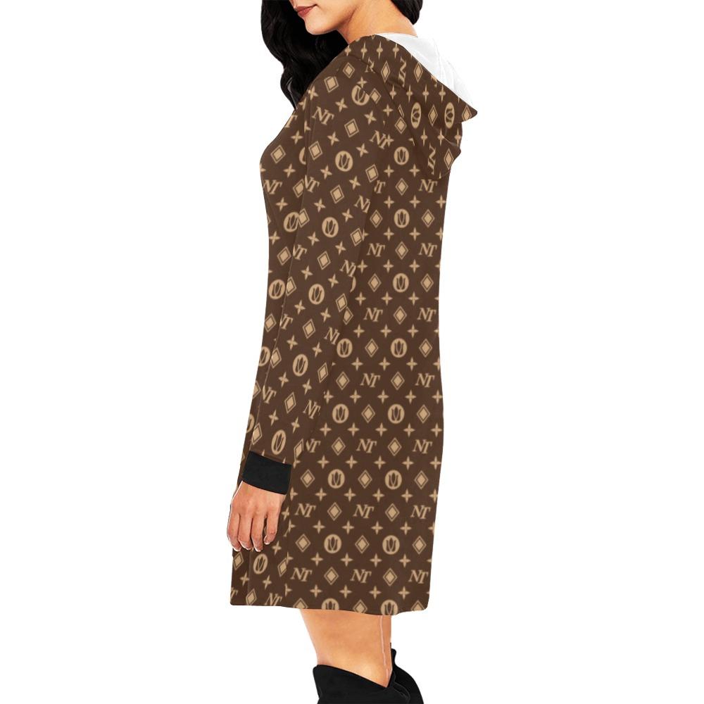 Fancy NT Brown All Over Print Hoodie Mini Dress (Model H27) All Over Print Hoodie Mini Dress (H27) e-joyer 