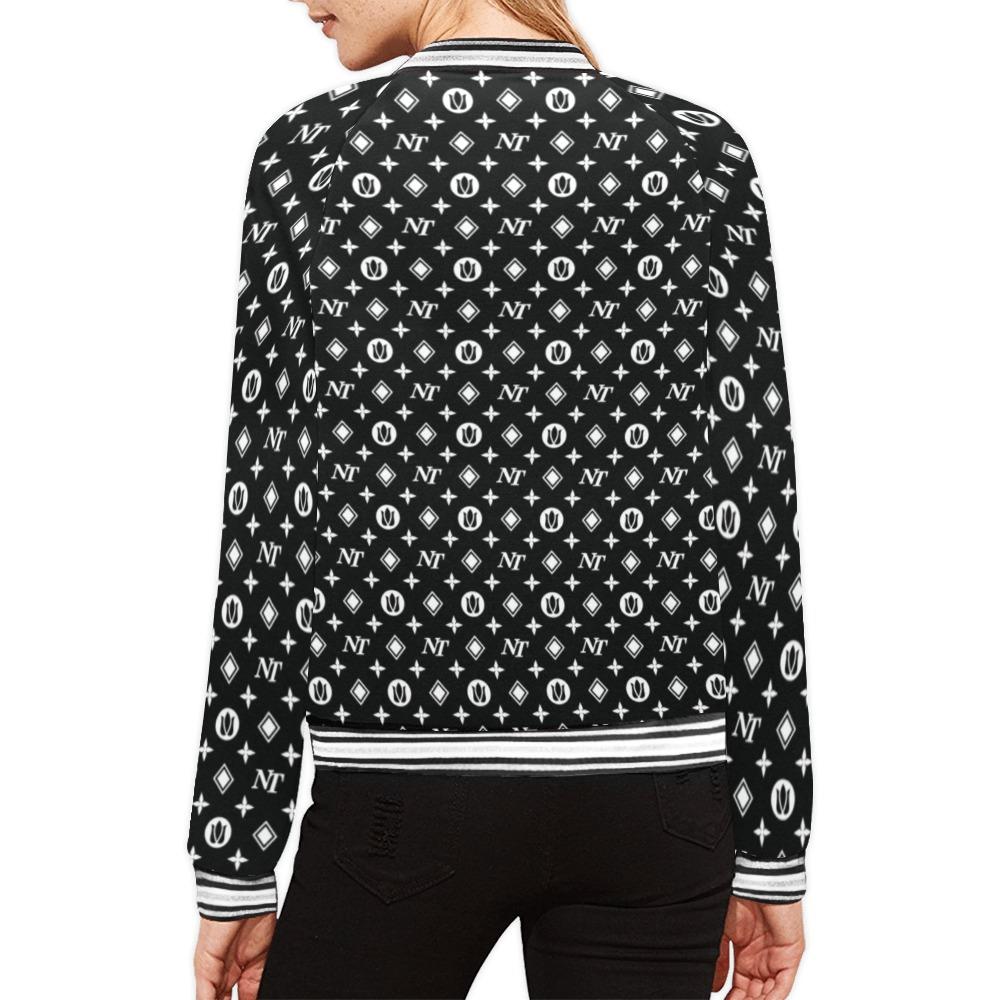 Fancy NT Pattern White Black All Over Print Bomber Jacket for Women (Model H21) All Over Print Bomber Jacket for Women (H21) e-joyer 