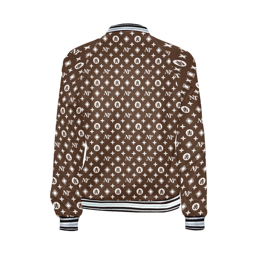 Fancy NT Pattern White on Brown All Over Print Bomber Jacket for Women (Model H21) All Over Print Bomber Jacket for Women (H21) e-joyer 