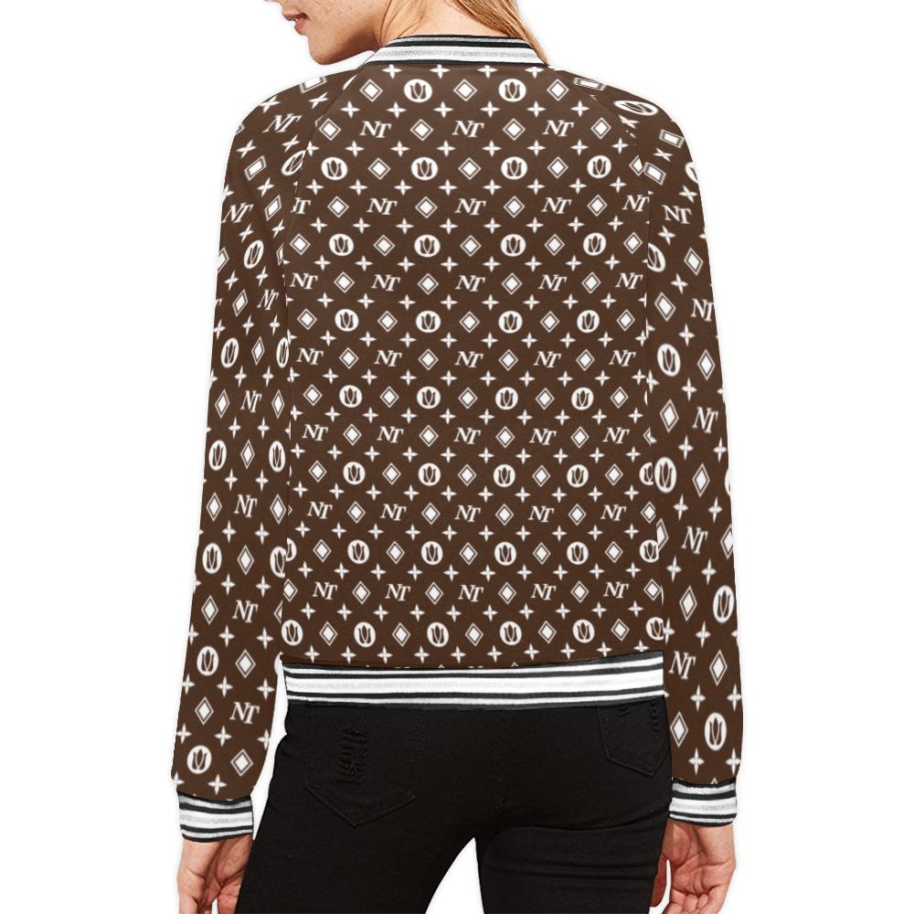 Fancy NT Pattern White on Brown All Over Print Bomber Jacket for Women (Model H21) All Over Print Bomber Jacket for Women (H21) e-joyer 