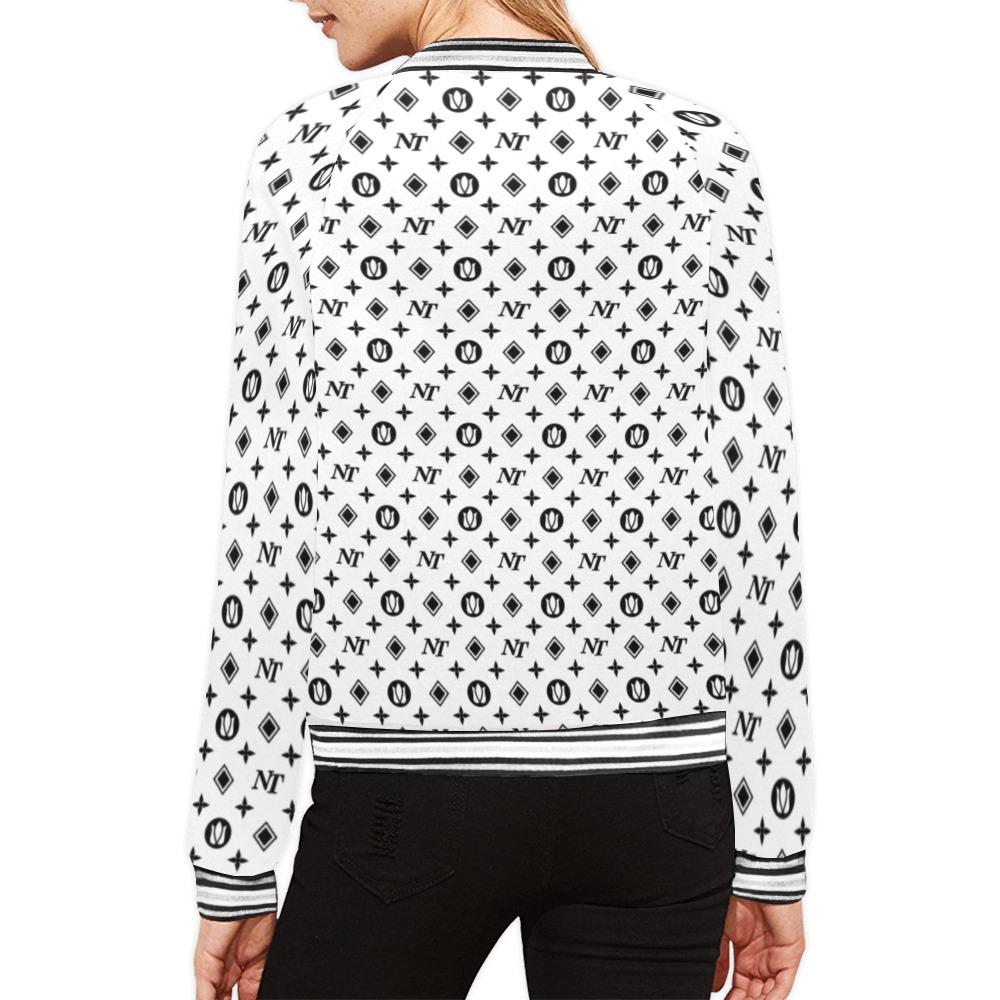 Fancy NT Pattern White on White All Over Print Bomber Jacket for Women (Model H21) All Over Print Bomber Jacket for Women (H21) e-joyer 