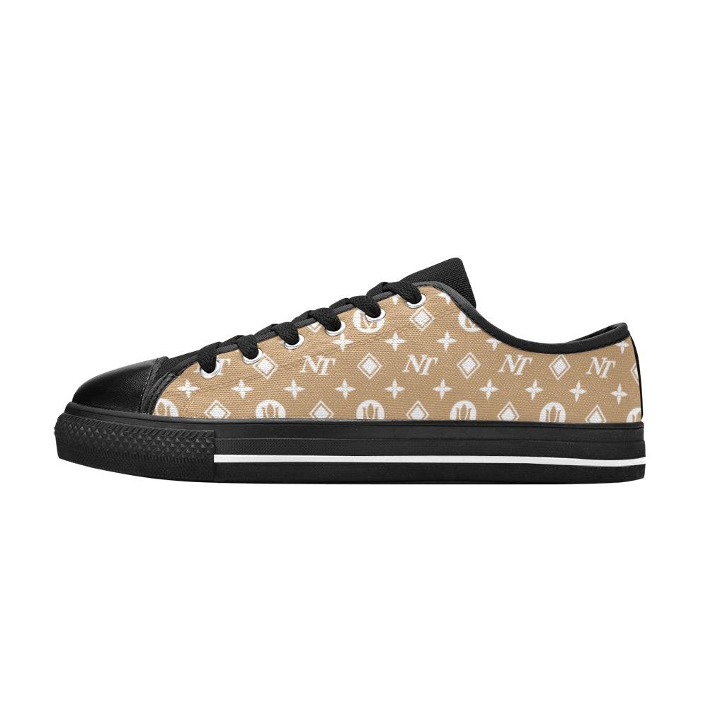 Fancy NT White on Brown-Black Women's Classic Canvas Shoes (Model 018) Women's Canvas Shoes (018) e-joyer 