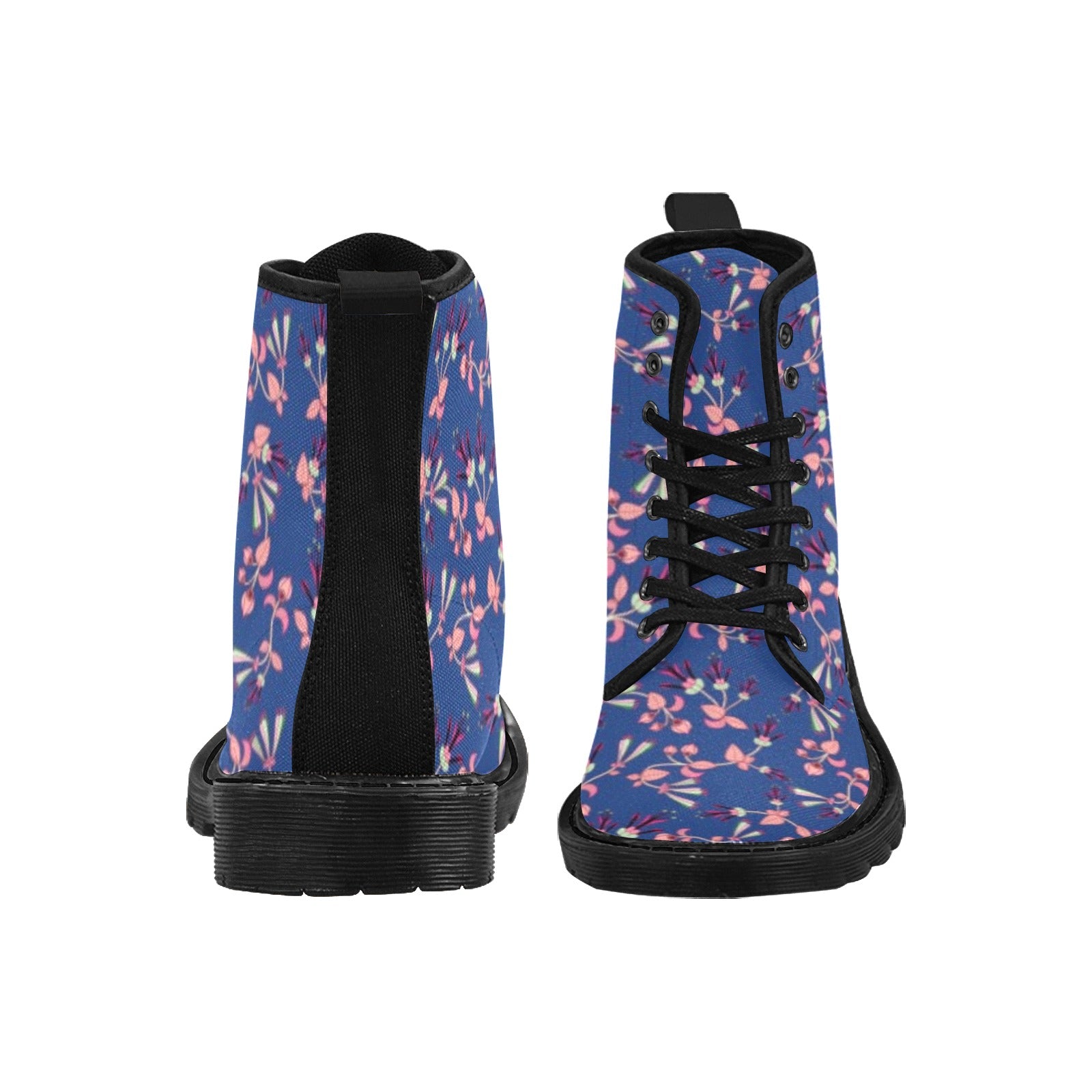 Swift Floral Peach Blue Boots for Women (Black)